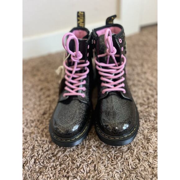 Dr Martens Junior 1460 Glitter & Flower Applique Lace Up Boots Sz 5 - Picture 3 of 9